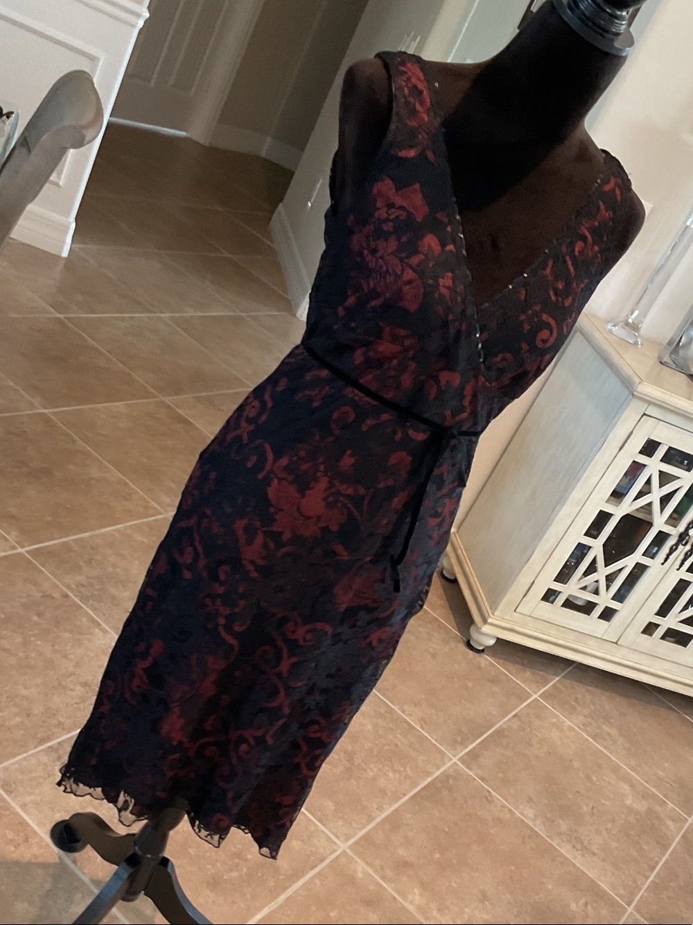 BEBE Side zip dress with velvet waist tie, sleeveless, size M